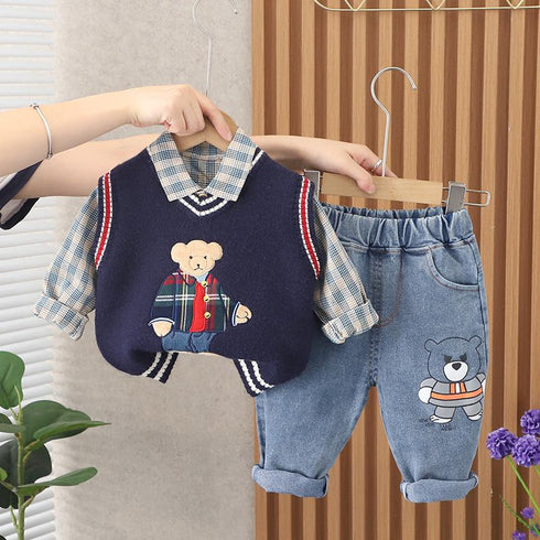 Boy's Long Sleeve Set Three-Piece Set